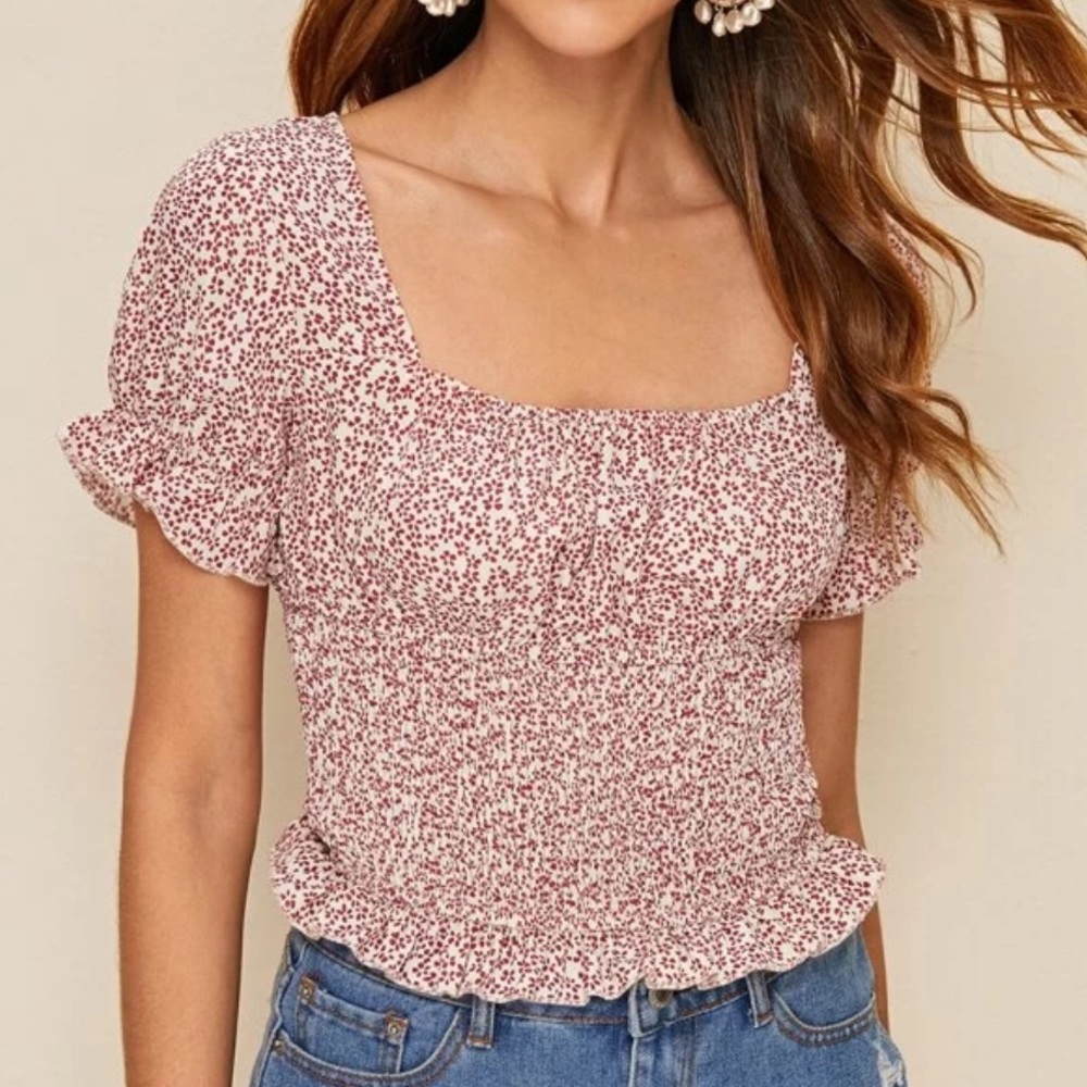NWOT SHEIN Floral Milk Maid Crop Ruched Top